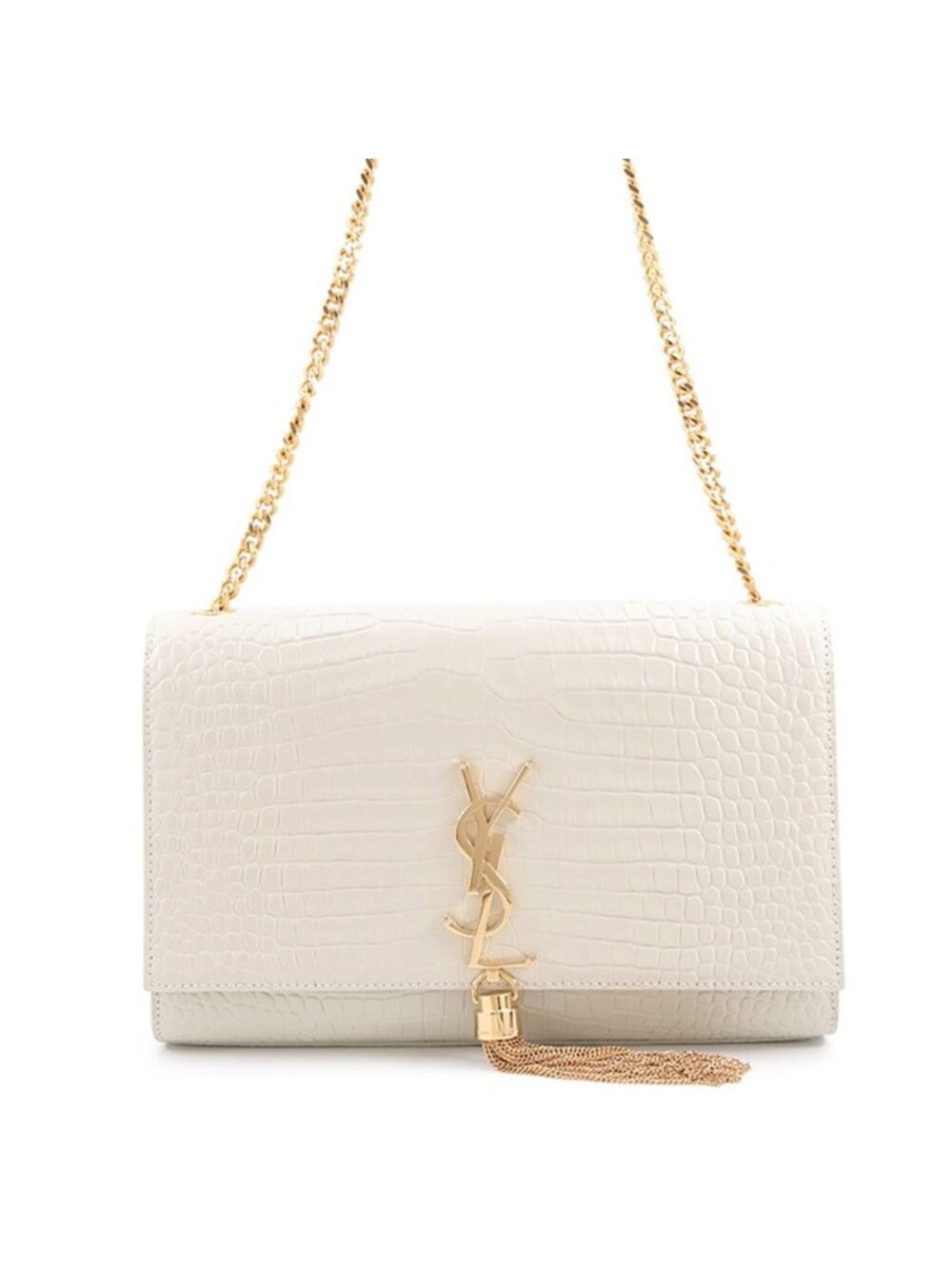 Saint Laurent Paris Chain Shoulder Bag Kate Medium Embossed Leather White